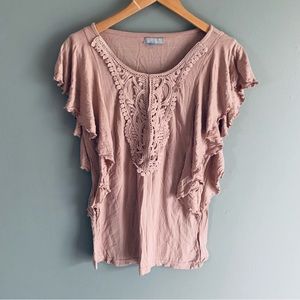 Bnk blouse size 38 pink ruffle sleeves